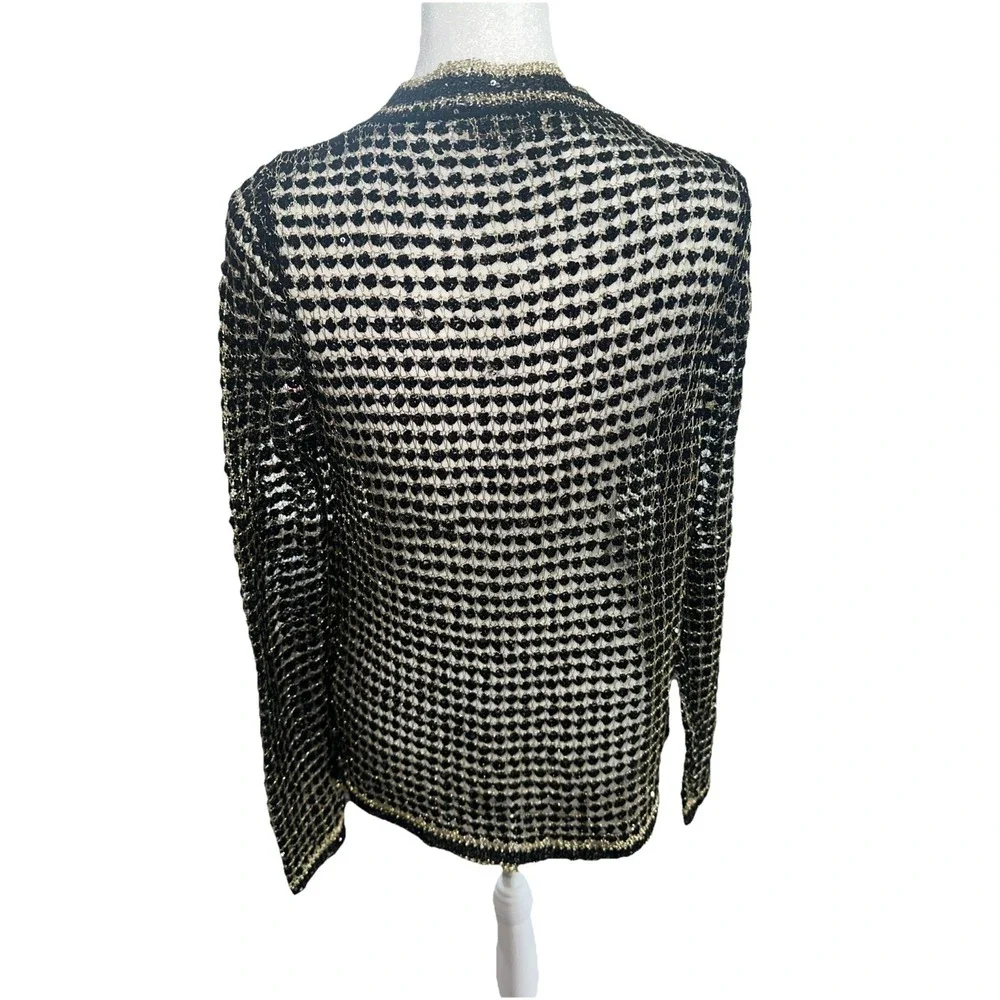 Rush By Rosanna Black Gold Metallic Cardigan SIZE Medium - Picture 3 of 10